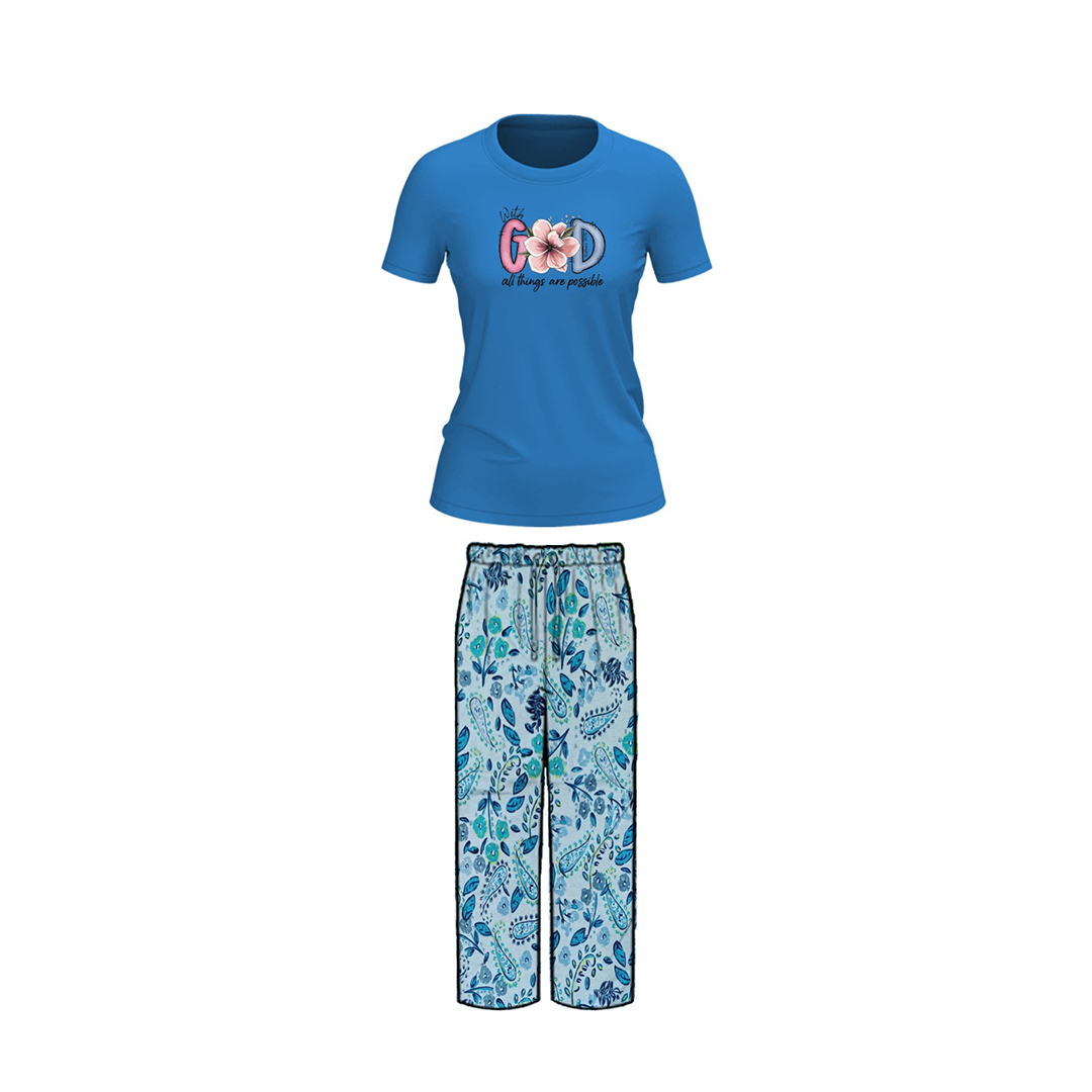 Belleza Crew Neck C/Jersey Pajama Set  0107-Multi