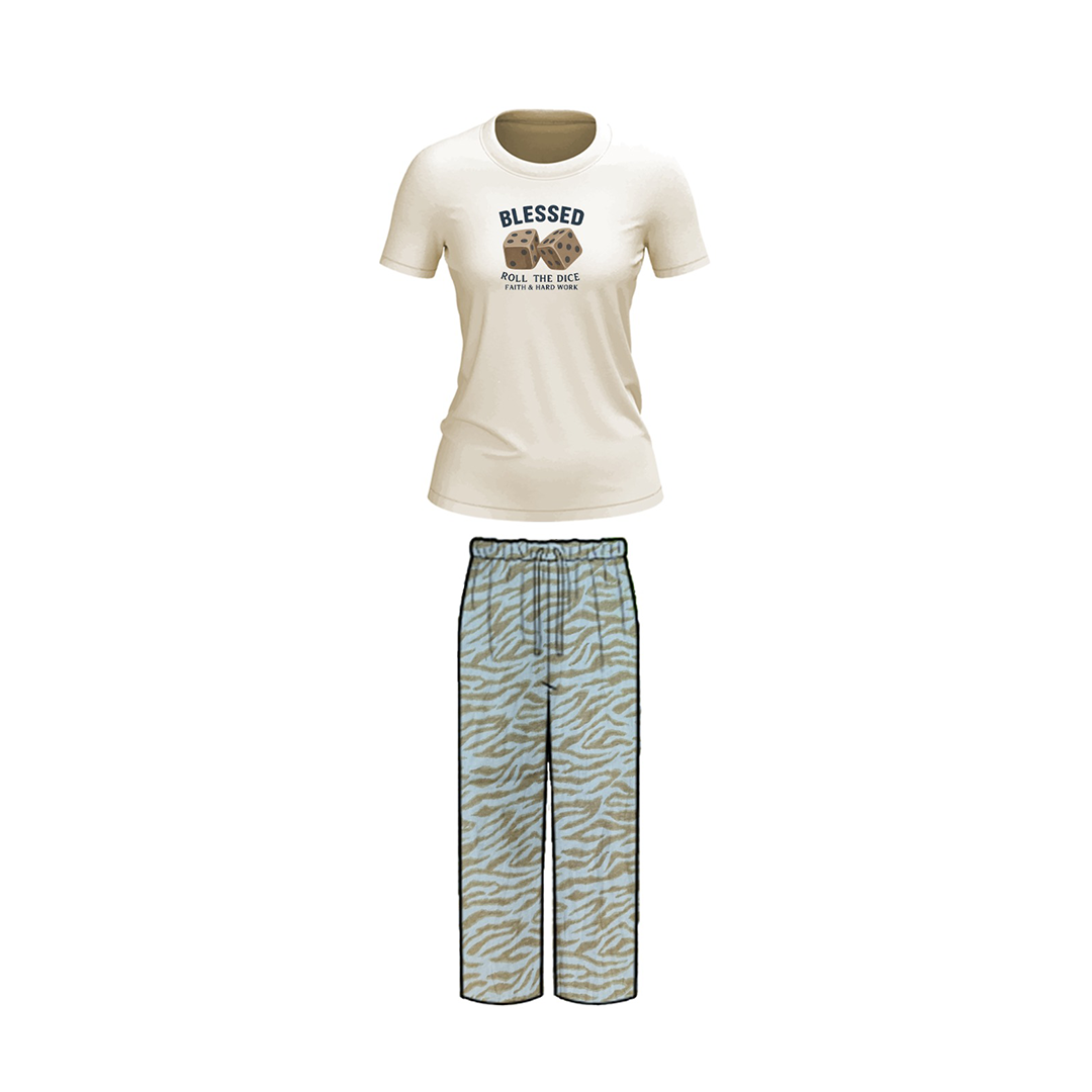 Belleza Crew Neck C/Jersey Pajama Set  0109-Multi