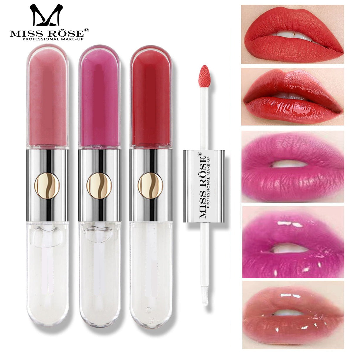 Miss Rose 2 in 1 Fashion Longlasting Pack of 6 lip gloss