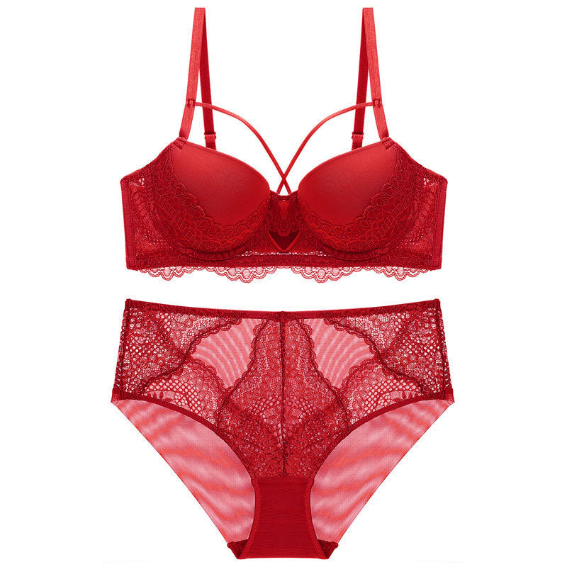 French Lace Splicing Hollow-out Sexy Bra Set