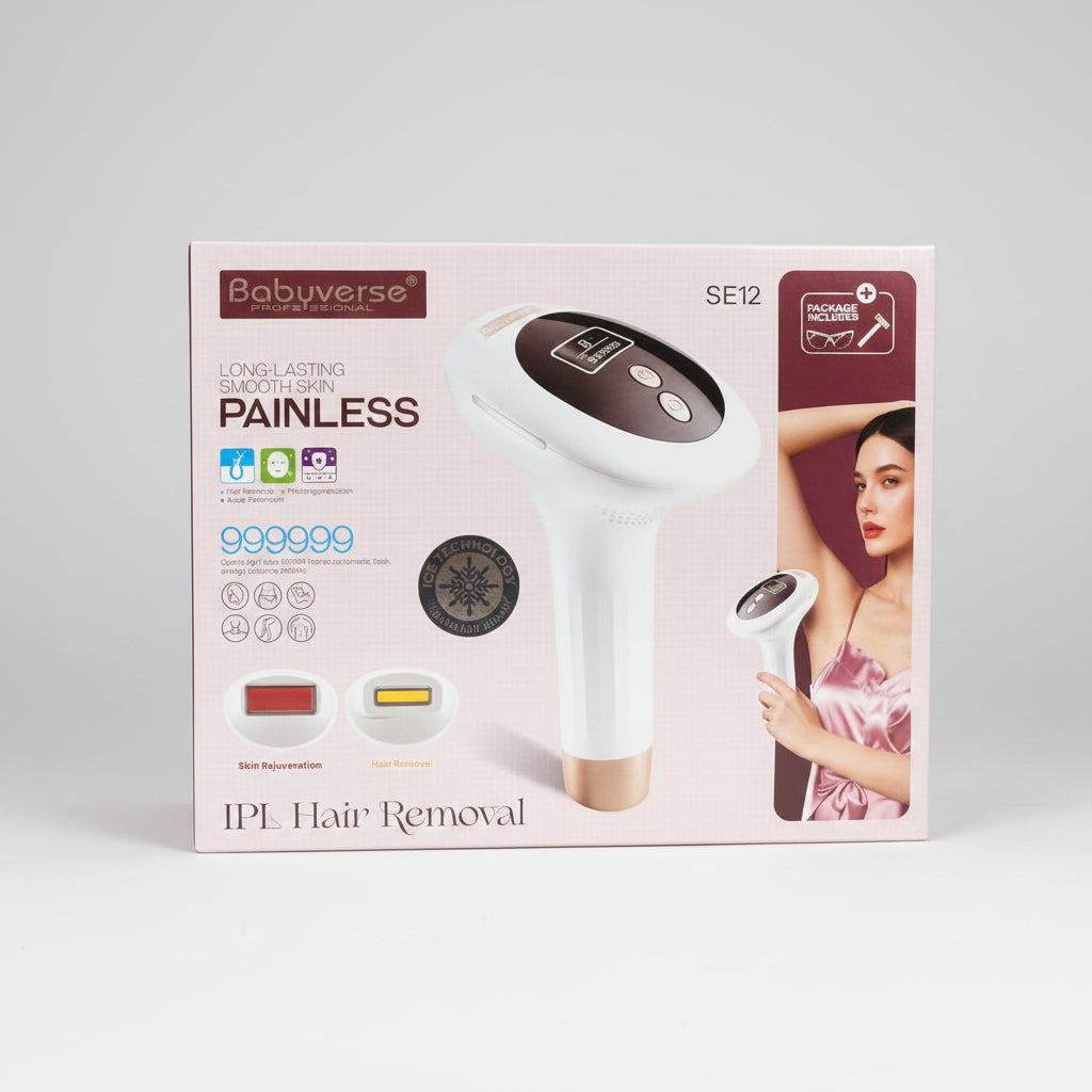 Babyverse Professional IPL Hair Removal Device SE12 – Painless 999999 Flashes with Ice Cooling Technology