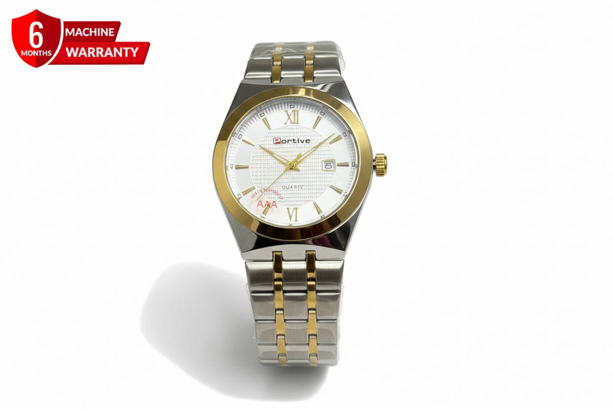 PORTIVE Luxury Mens Round Dial Stainless Steel Chain Watch With Date Display
