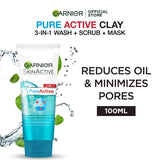 Garnier skin active 3-in-1 clay face wash mask scrub 100ml Garnier  