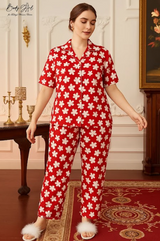 Body Girl Bold Red Floral Linen Pajama Set – Statement Style & Ultra-Soft Comfort Nightwear for Women Bodygirl  