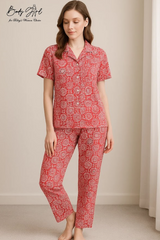 Body Girl Red Boho Print Linen Pajama Set – Vibrant & Stylish Women’s Nightwear Bodygirl  