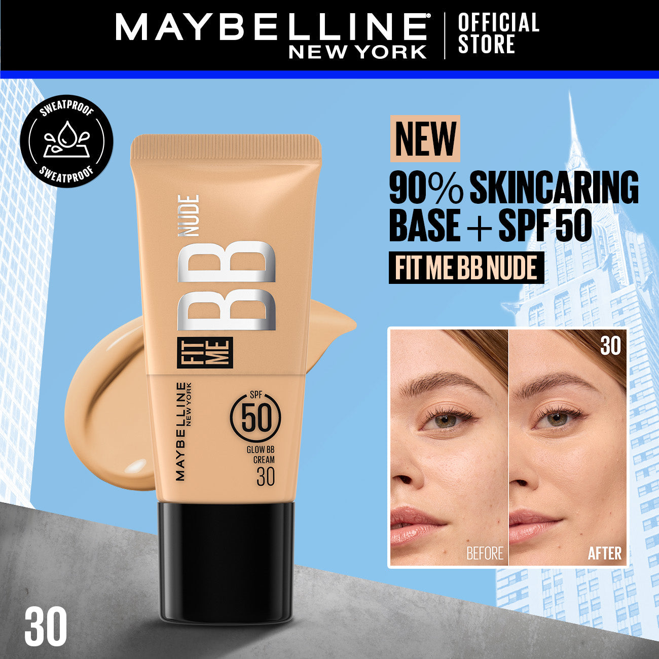 Maybelline New York - Fit Me Nude BB Cream Natural Dewy Look + Spf 50,  30