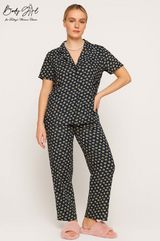 Body Girl Navy Mini Floral Linen Pajama Set – Elegant & Comfy Women’s Nightwear Bodygirl  