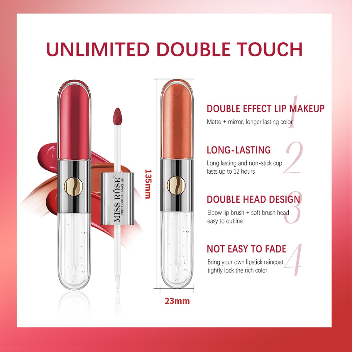 Miss Rose 2 in 1 Fashion Longlasting Pack of 6 lip gloss