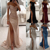 Party Sequins Off-neck Split Dress INS Casual Fashion Dress Women Charming Slimming Dress For Women AXE  