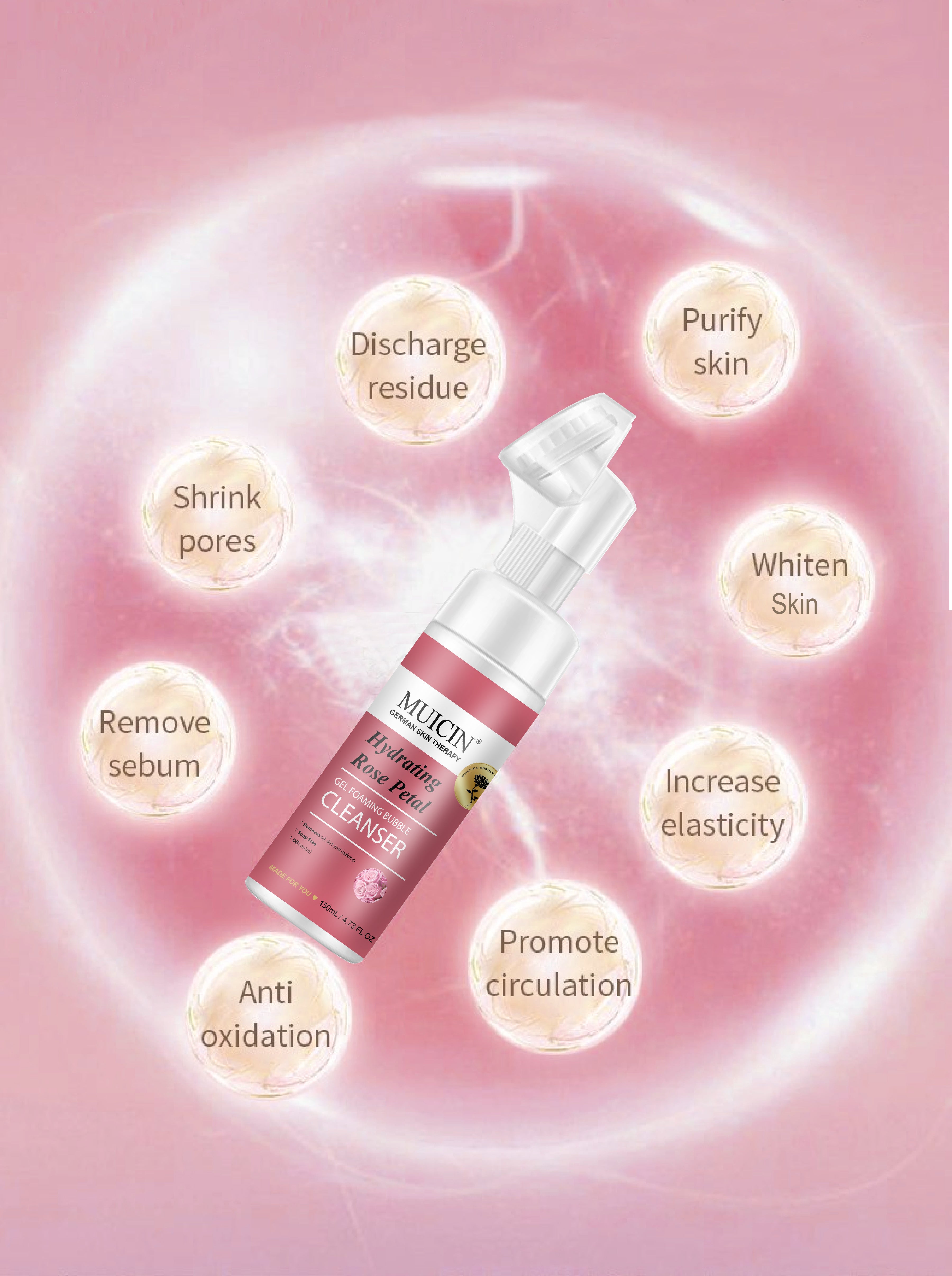 MUICIN - Rose Petal Gel Foaming Bubble Cleanser - 150ml