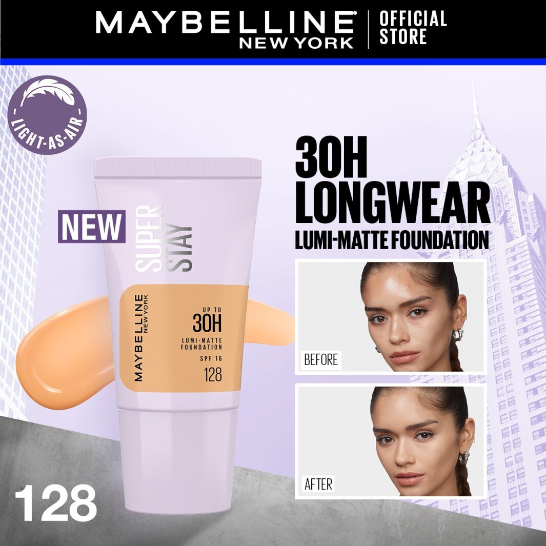 Maybelline New York - Superstay Lumi Matte Liquid Foundation With Spf-16, 30H Weightless Longwear, 18Ml, (Shade 128)