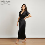 Luxury Satin Long Nighty With Lace Robe – Bridal & Premium Ladies Sleepwear Gown Bodygirl  