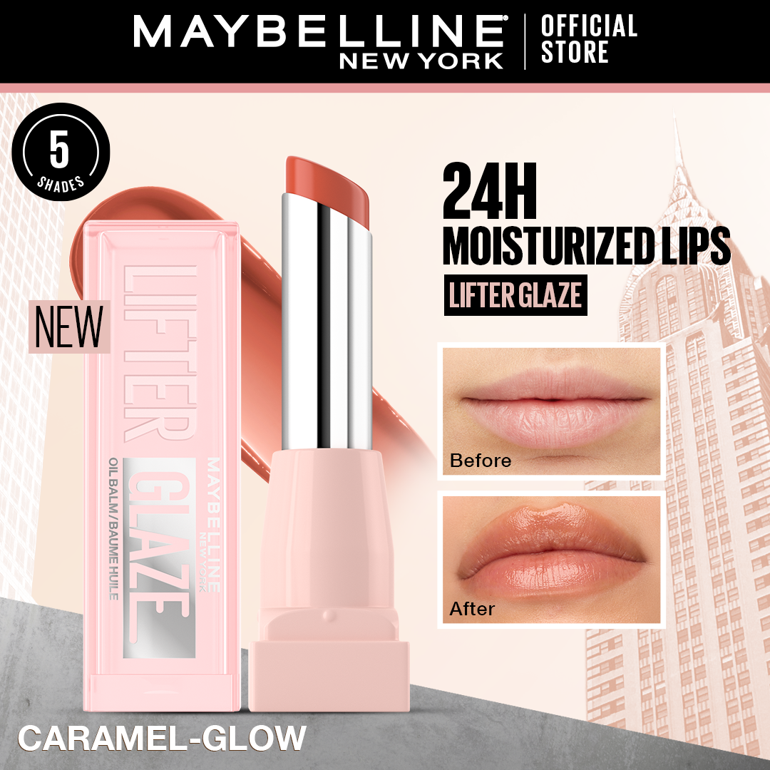 Maybelline New York - Tinted Lip Oil Balm with cherry extract - 24Hr Hydrated Lips Lifter Glaze 006 Caramel Glow