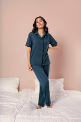 Belleza Lingerie PV Plain With Contrast Piping Pajama Suit - PJS002 Belleza Lingerie  