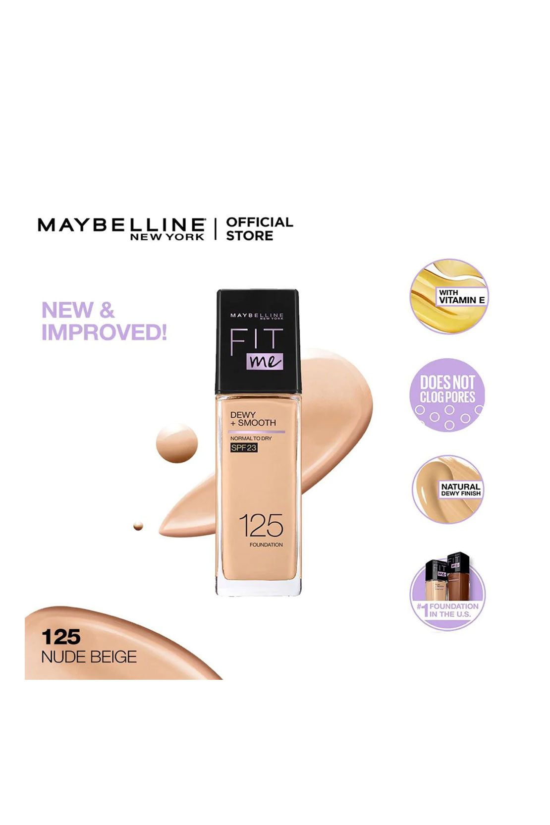 Maybelline Fit Me Dewy SPF23 Mat Pore Foundation - 125 Nude Beige
