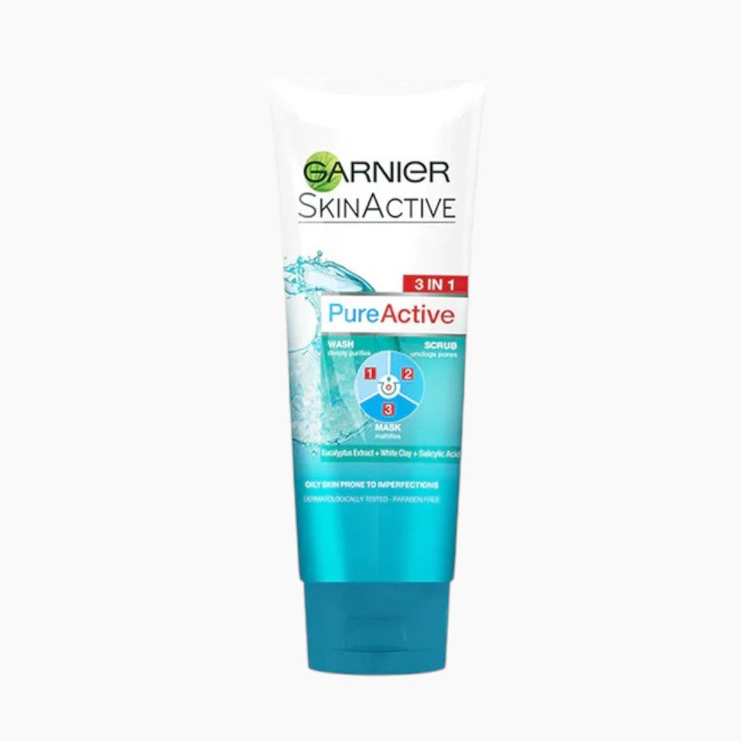 Garnier Pure Active 3 In 1 Clay Face Wash 100ml