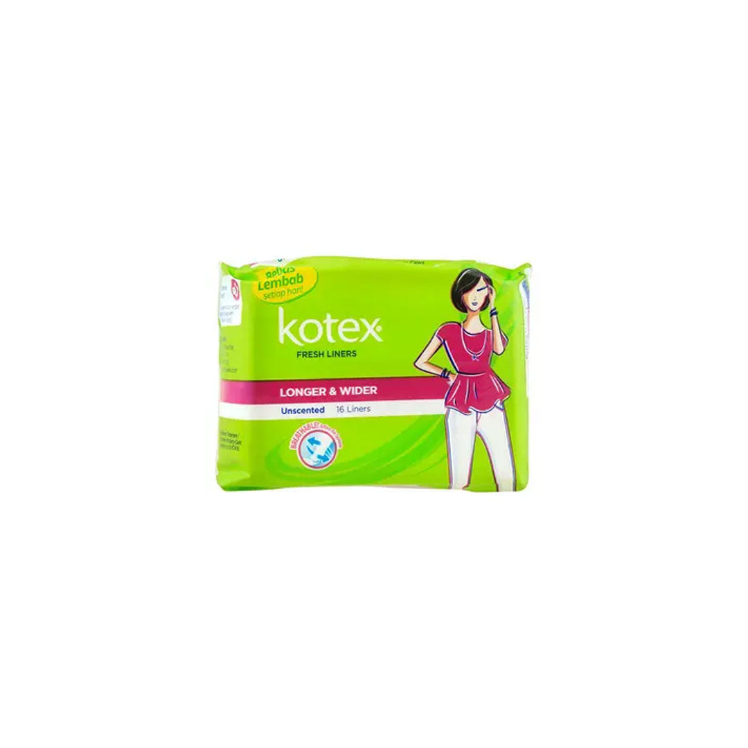 Kotex Fresh Longer & Wider Unscented Panty Liners 16'S