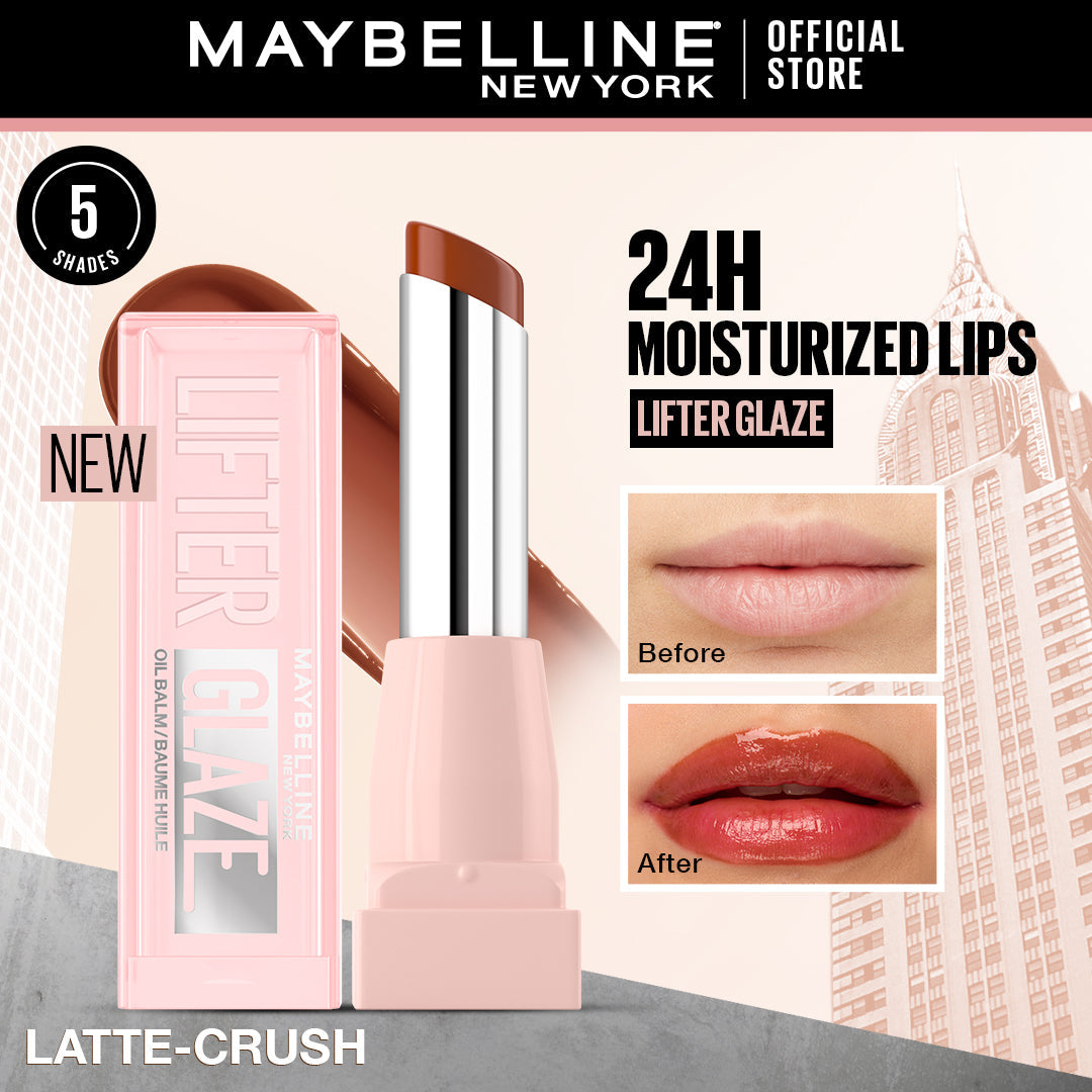 Maybelline New York - Tinted Lip Oil Balm with cherry extract - 24Hr Hydrated Lips Lifter Glaze 009 Latte Crush
