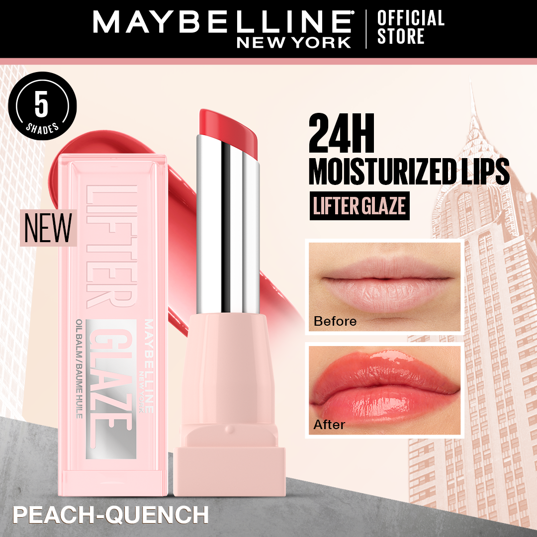 Maybelline New York - Tinted Lip Oil Balm with cherry extract - 24Hr Hydrated Lips Lifter Glaze 005 Peach Quench