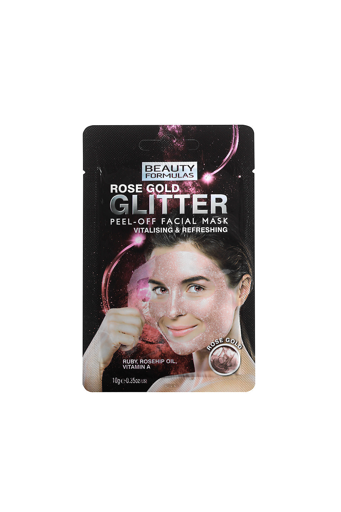 Beauty Formulas Rose Gold Glitter Peel Off Facial Mask 10g