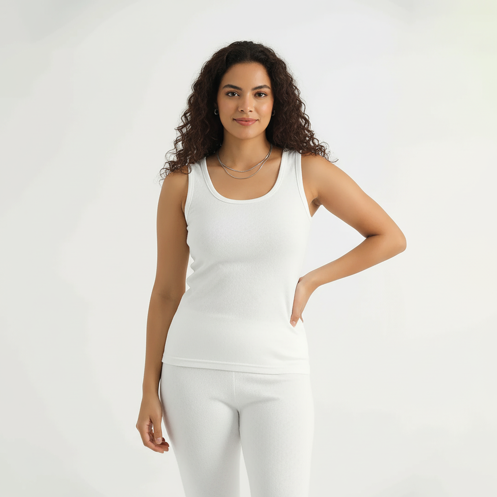 Belleza Lingerie Thermal Sleeve Less Shirt - White