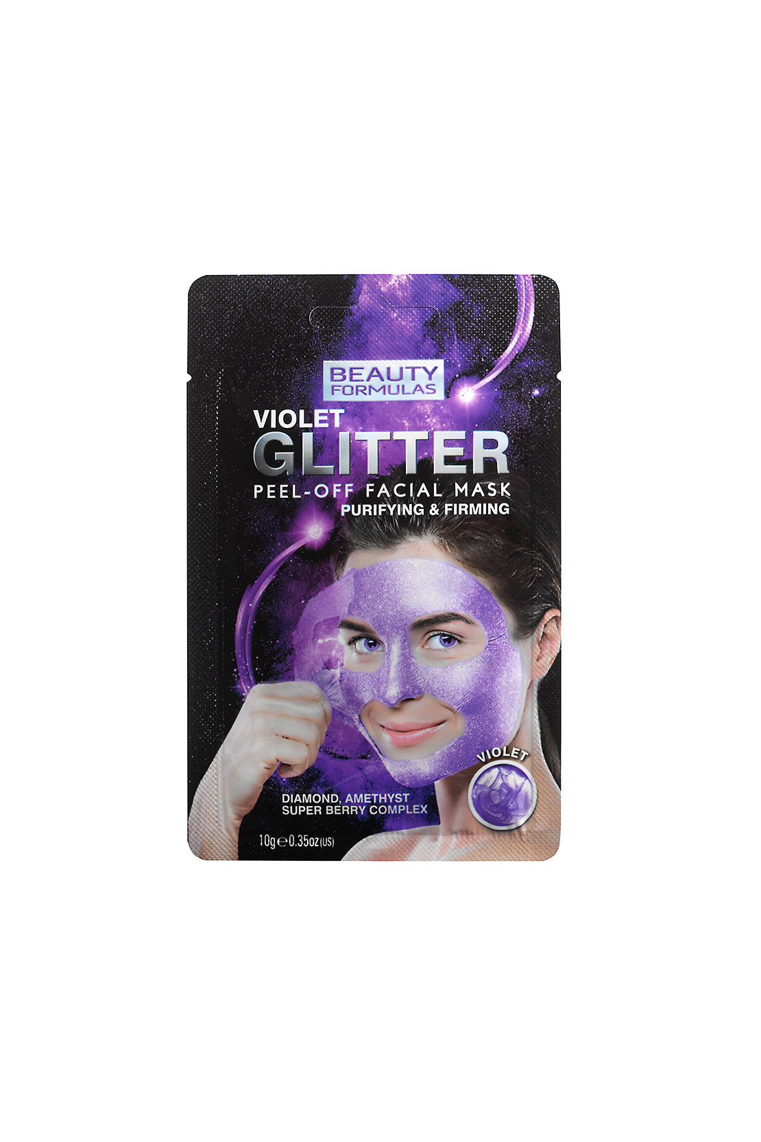 Beauty Formulas Violet Glitter Peel Off Facial Sheet Mask 10g