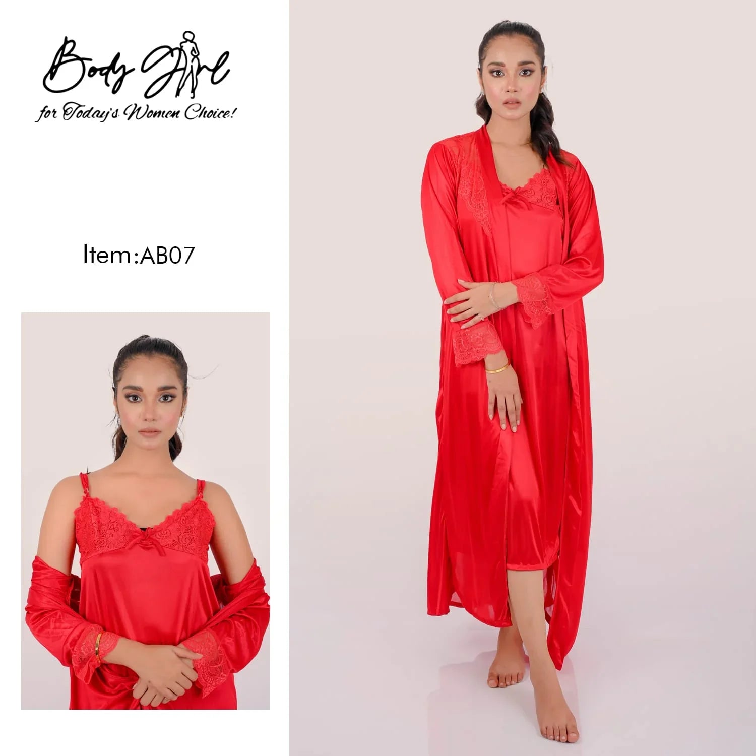 Body Girl 2 Pieces Long Bridal Silk Nightwear For Girls & Women