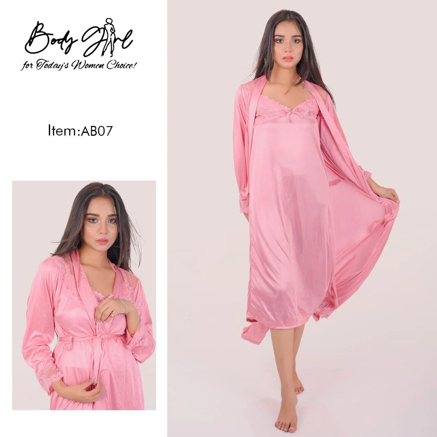Body Girl 2 Pieces Long Bridal Silk Nightwear For Girls & Women