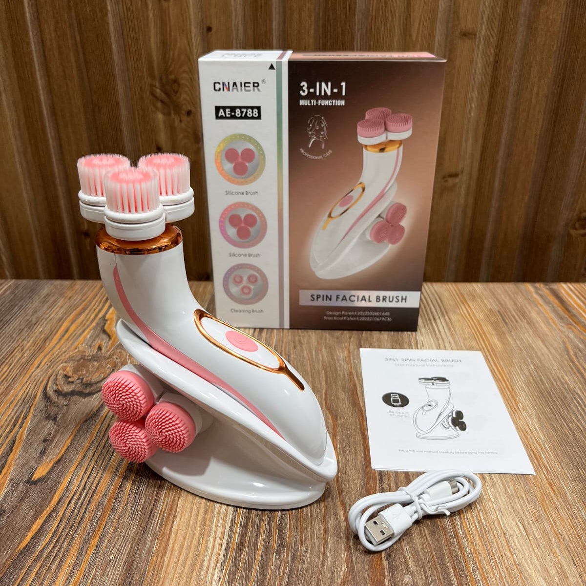3 in 1 Electric Face Cleaners Facial Cleansing Brush Deep Cleaning Spin Brush 3 Heads Face Spa Facial Beauty Massager