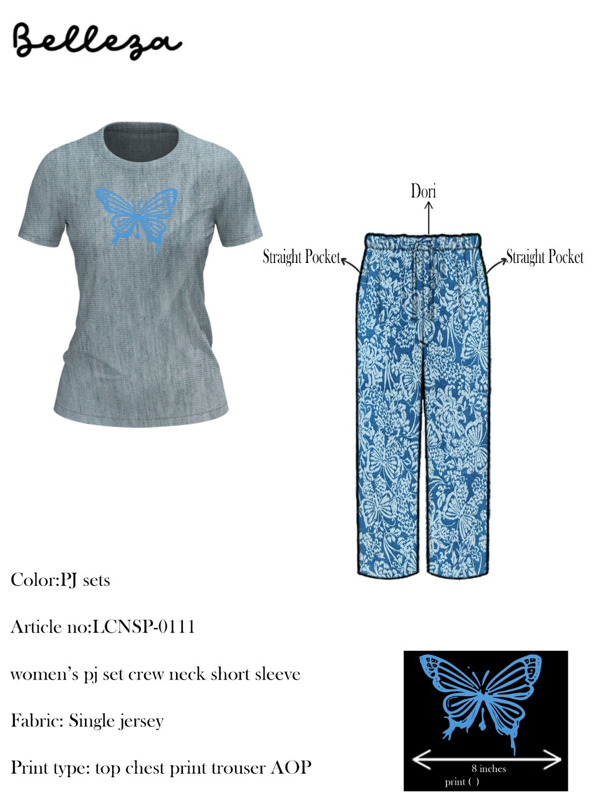 Crew Neck C/Jersey Pajama Set  0111-Multi