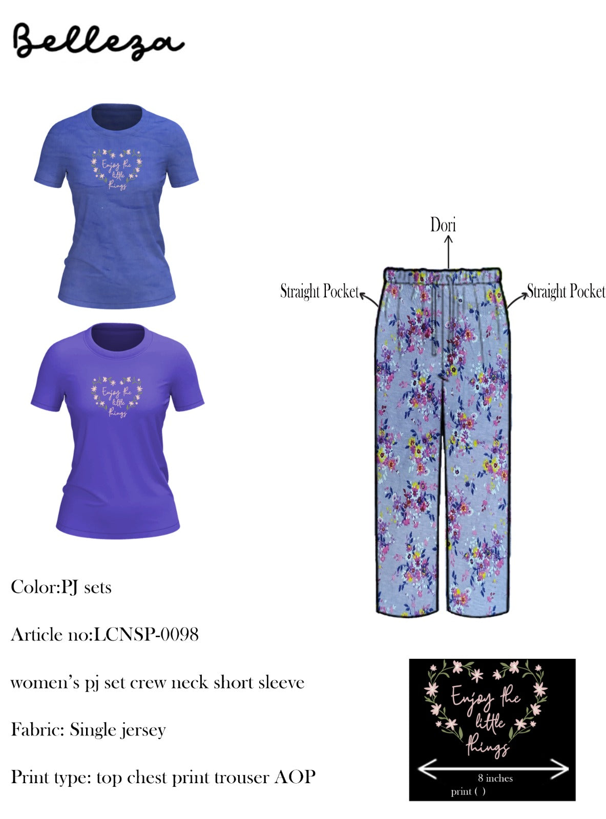 Crew Neck C/Jersey Pajama Set  0098-Multi