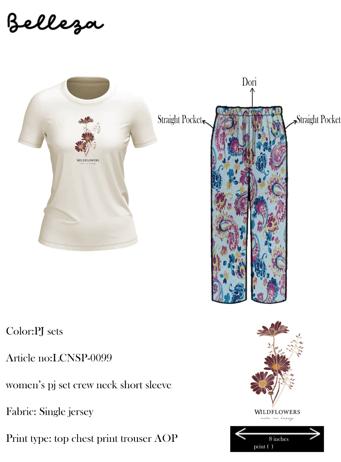 Crew Neck C/Jersey Pajama Set  0099-Multi