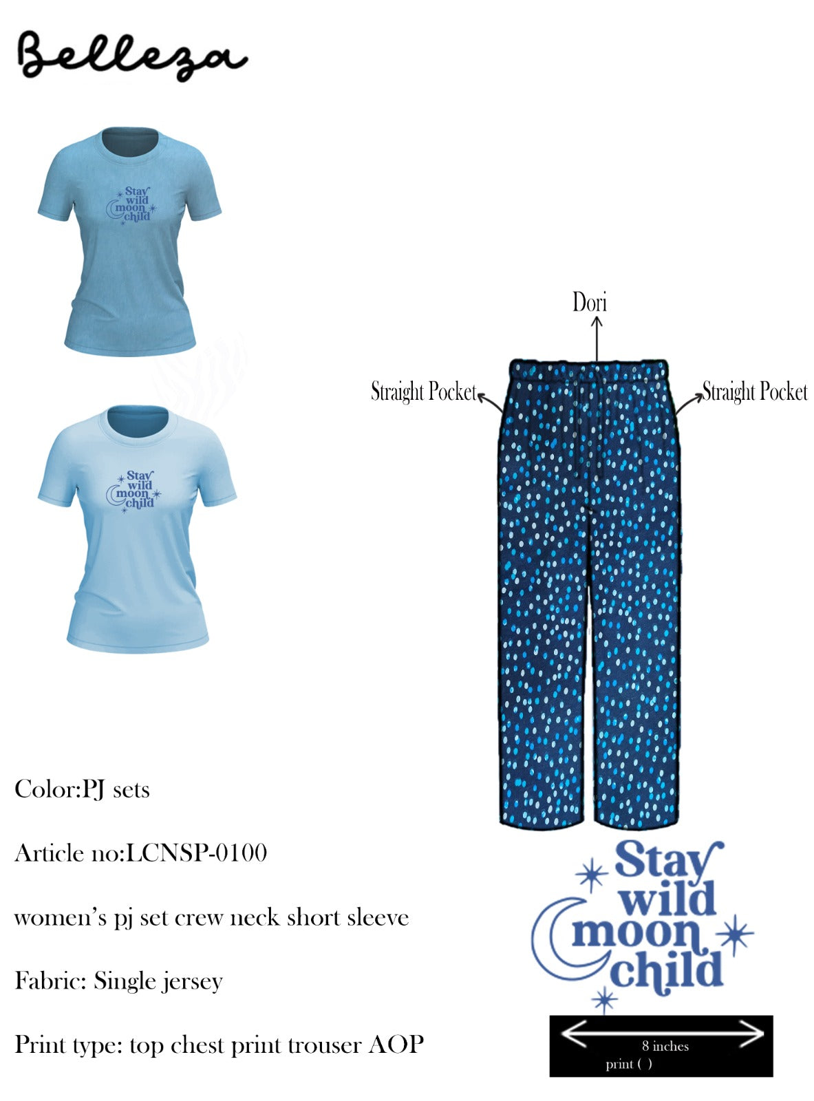 Crew Neck C/Jersey Pajama Set  0100-Multi