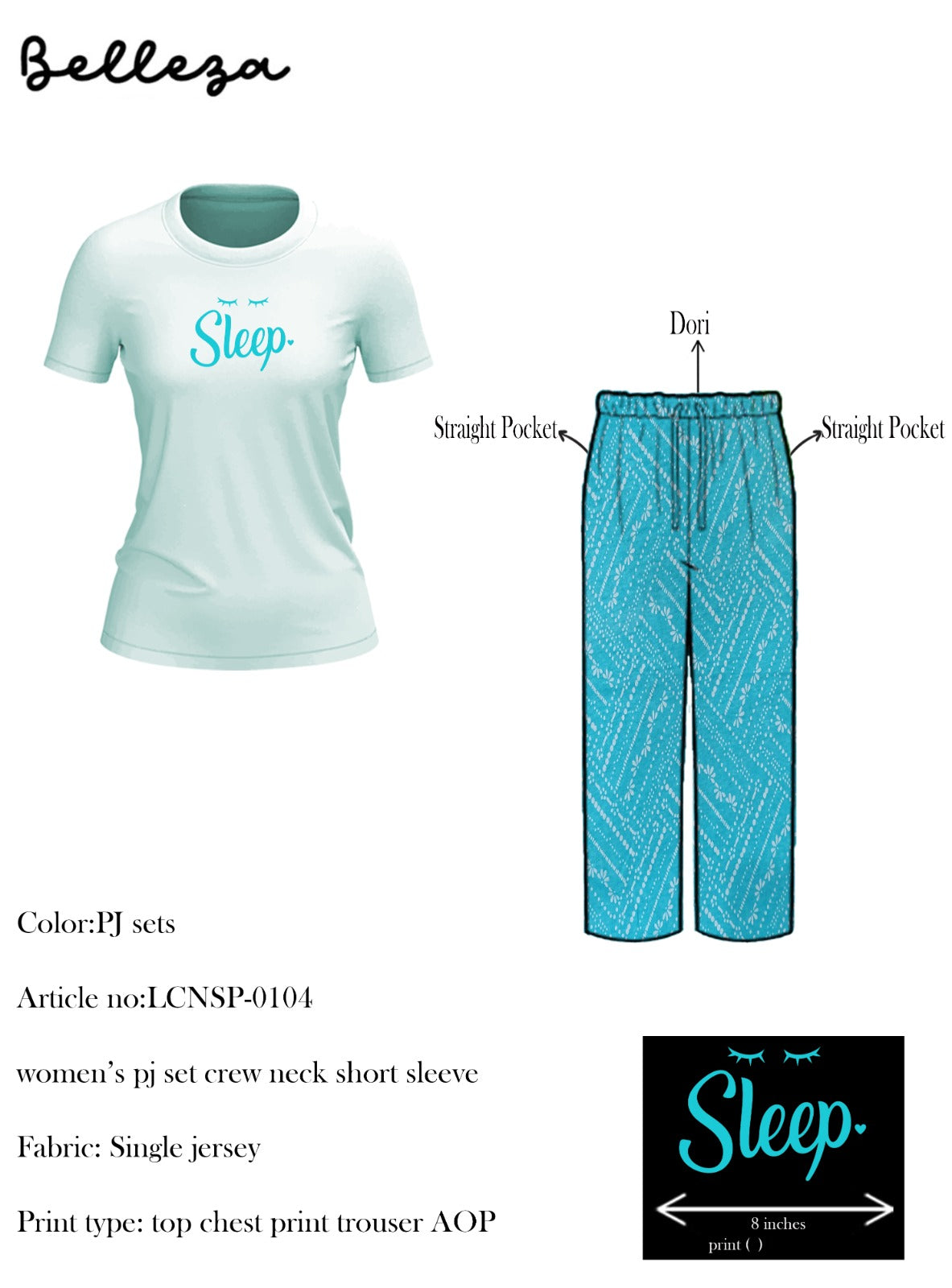 Crew Neck C/Jersey Pajama Set  0104-Multi