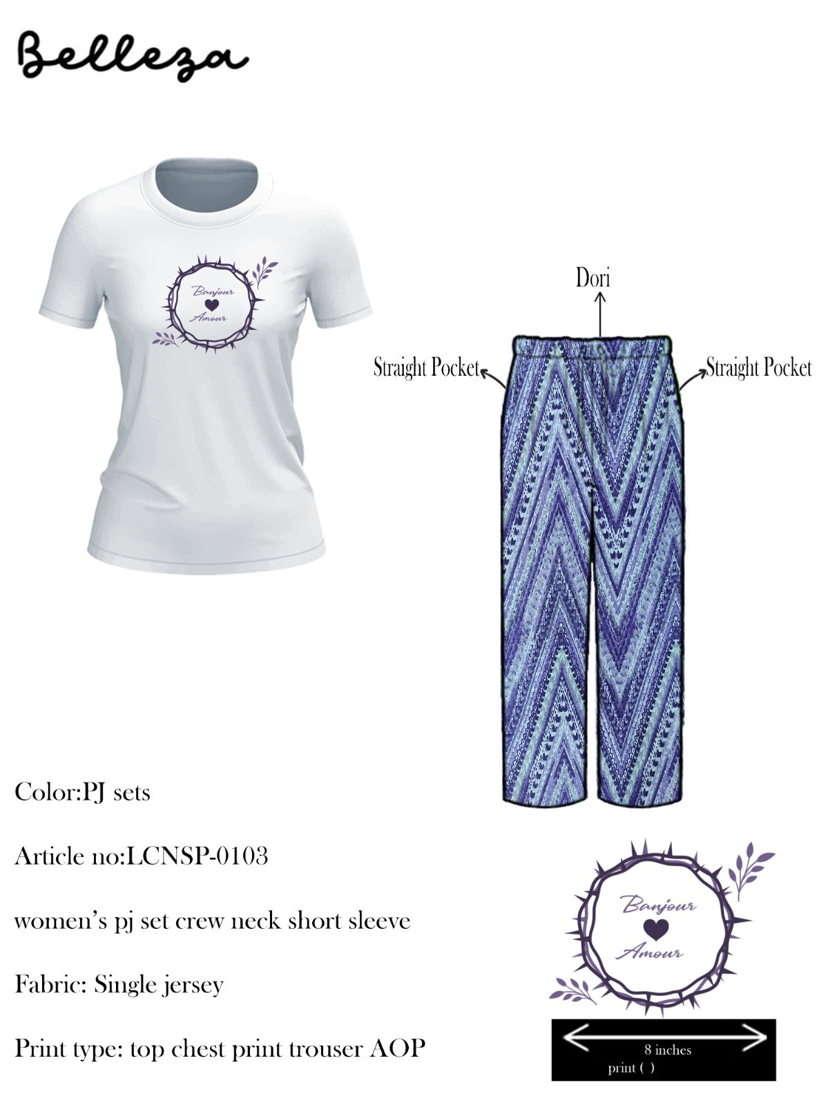 Crew Neck C/Jersey Pajama Set  0103-Multi