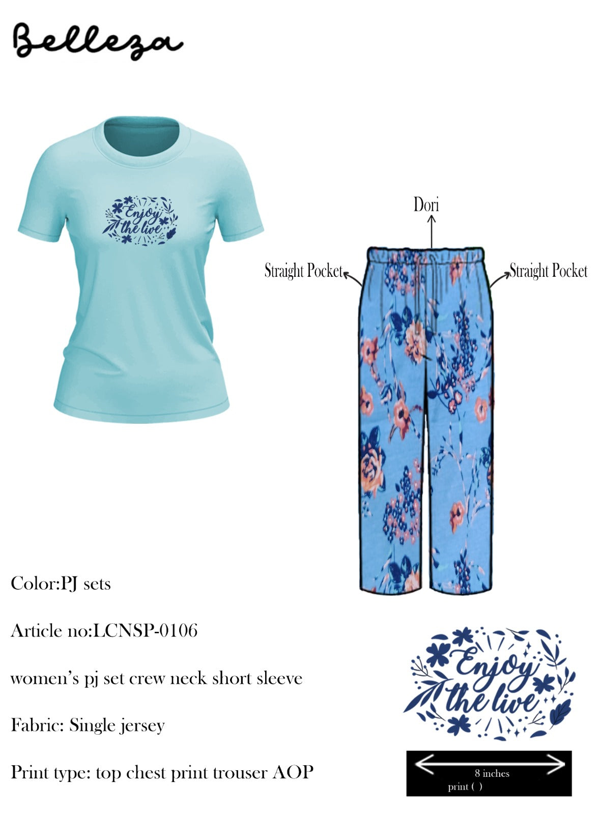 Crew Neck C/Jersey Pajama Set  0106-Multi