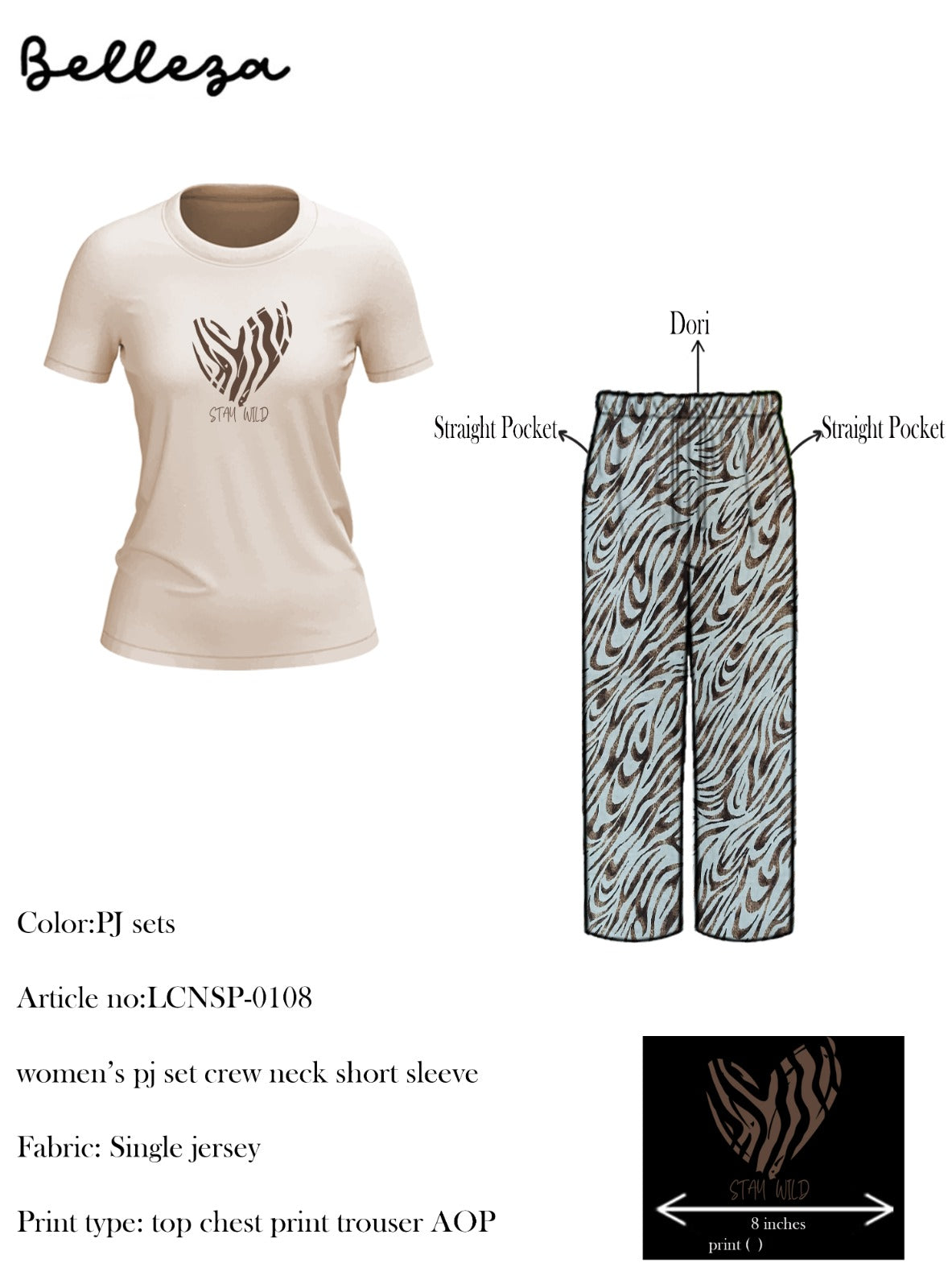 Crew Neck C/Jersey Pajama Set  0108-Multi