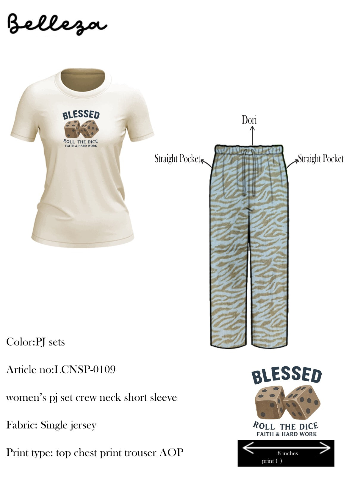 Crew Neck C/Jersey Pajama Set  0109-Multi