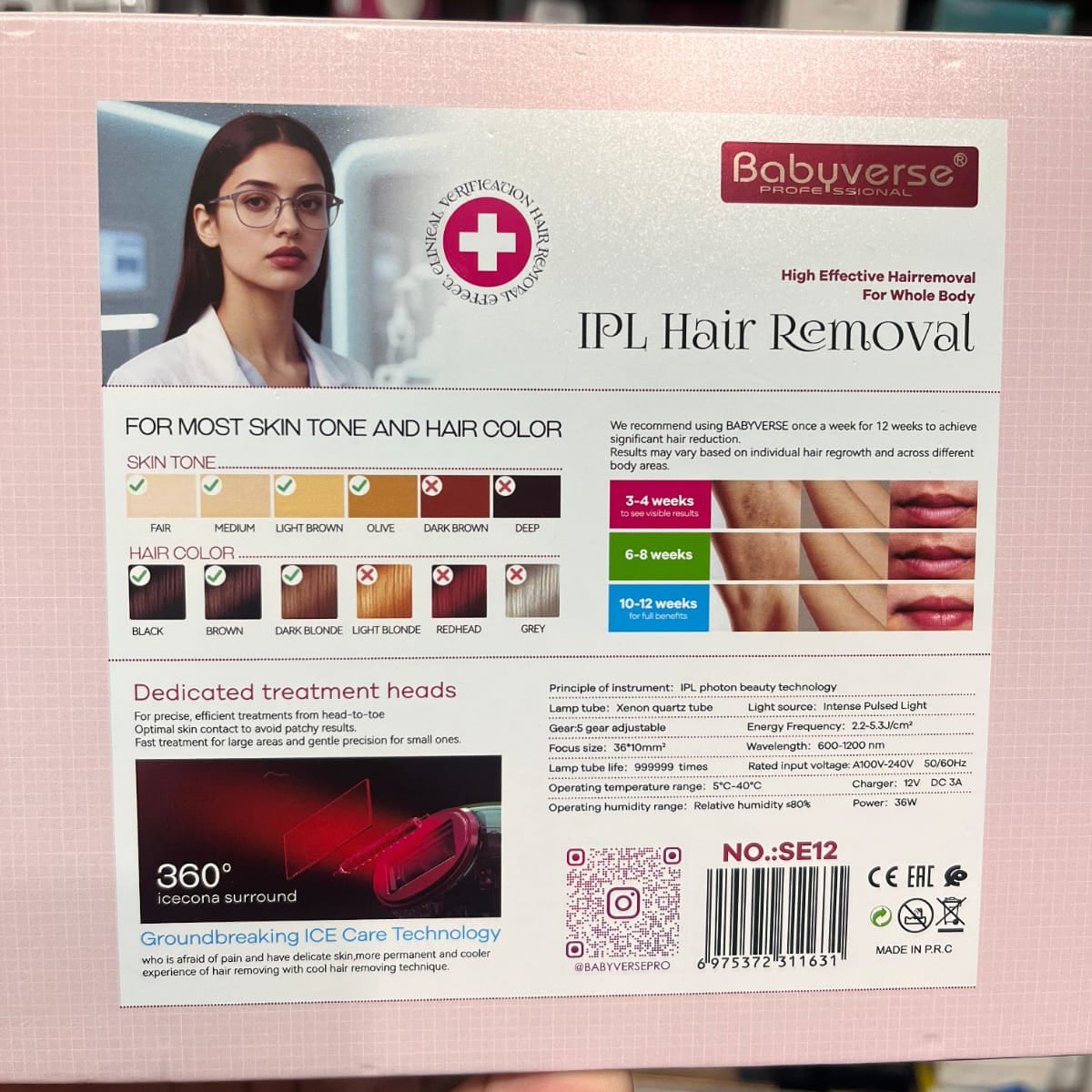 Babyverse Professional IPL Hair Removal Device SE12 – Painless 999999 Flashes with Ice Cooling Technology