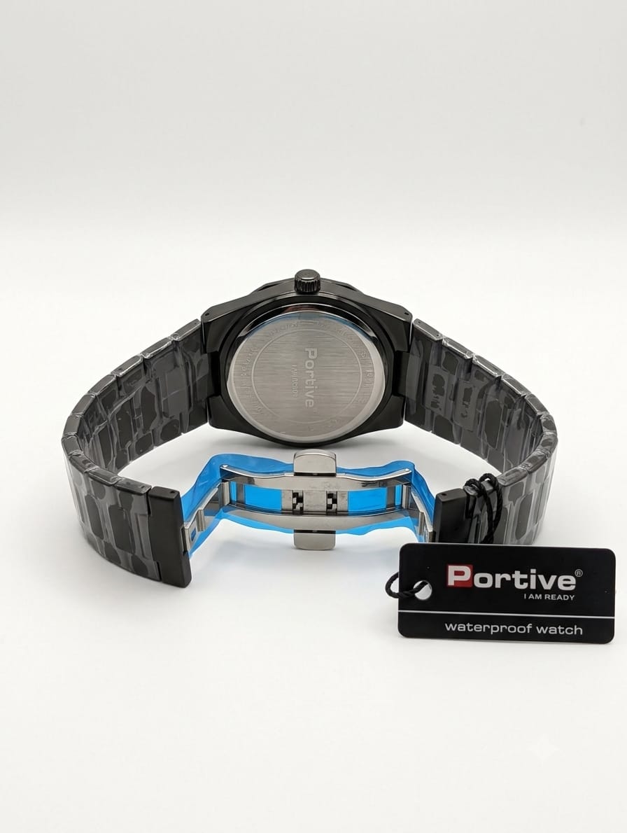 PORTIVE MEN Watch M-3030-G Digits Round Dial Stainless Steel Chain Watch With Date