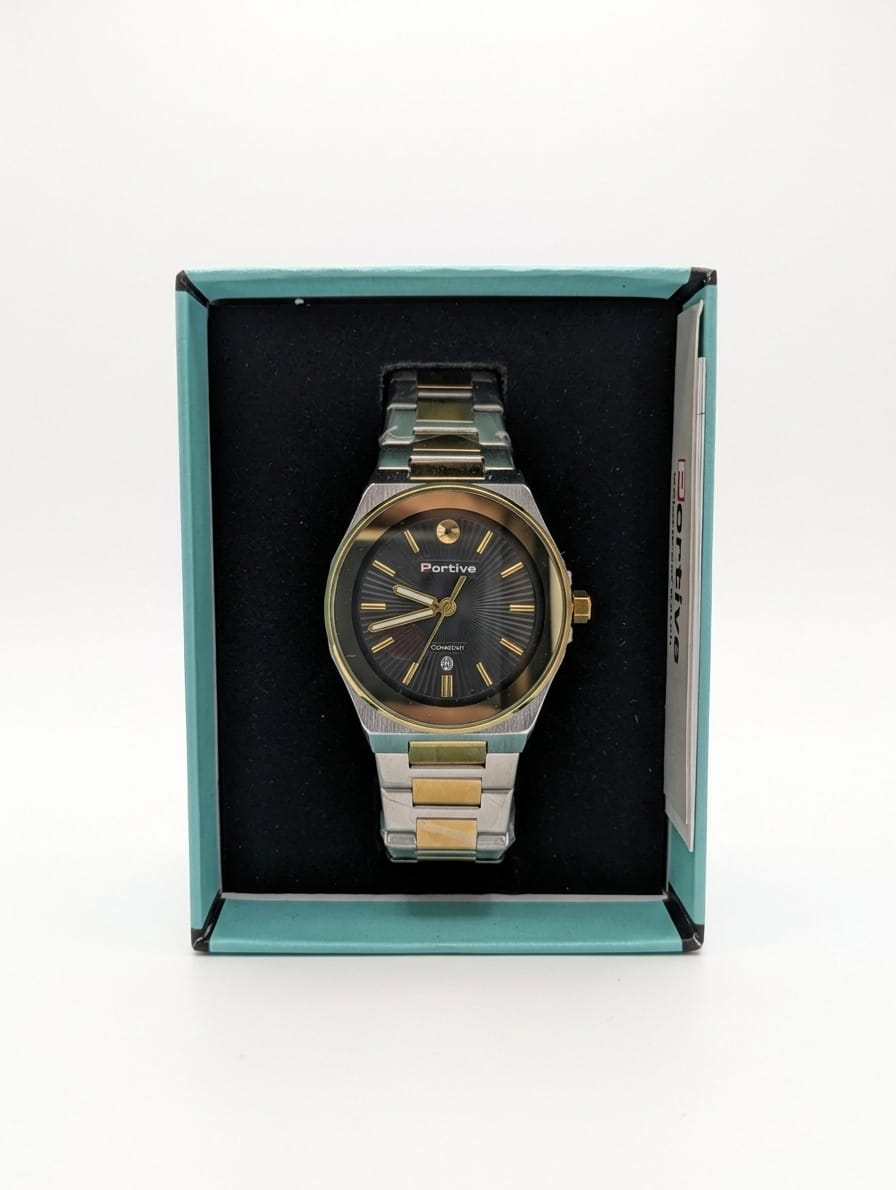 PORTIVE MEN Watch M-3050 -G Round Dial Stainless Steel Chain Watch With Date