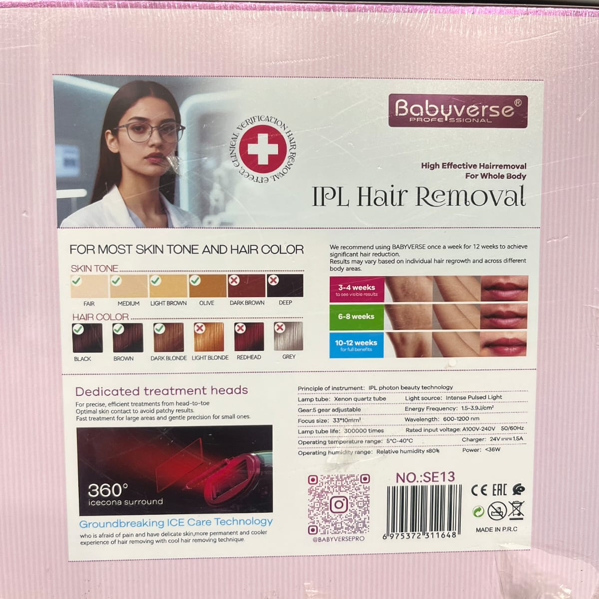 Babyverse Professional IPL Hair Removal Device SE13 – Painless 300000 Flashes with Skin Rejuvenation