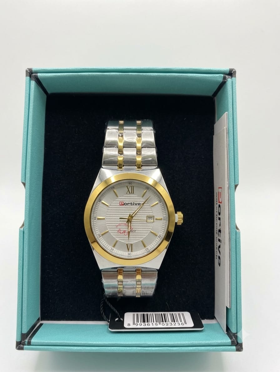 PORTIVE Luxury Mens Round Dial Stainless Steel Chain Watch With Date Display