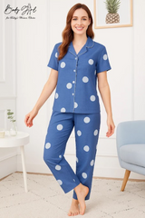 Body Girl Navy Polka Dot Linen Pajama Set – Playful & Timeless Women’s Nightwear Bodygirl  