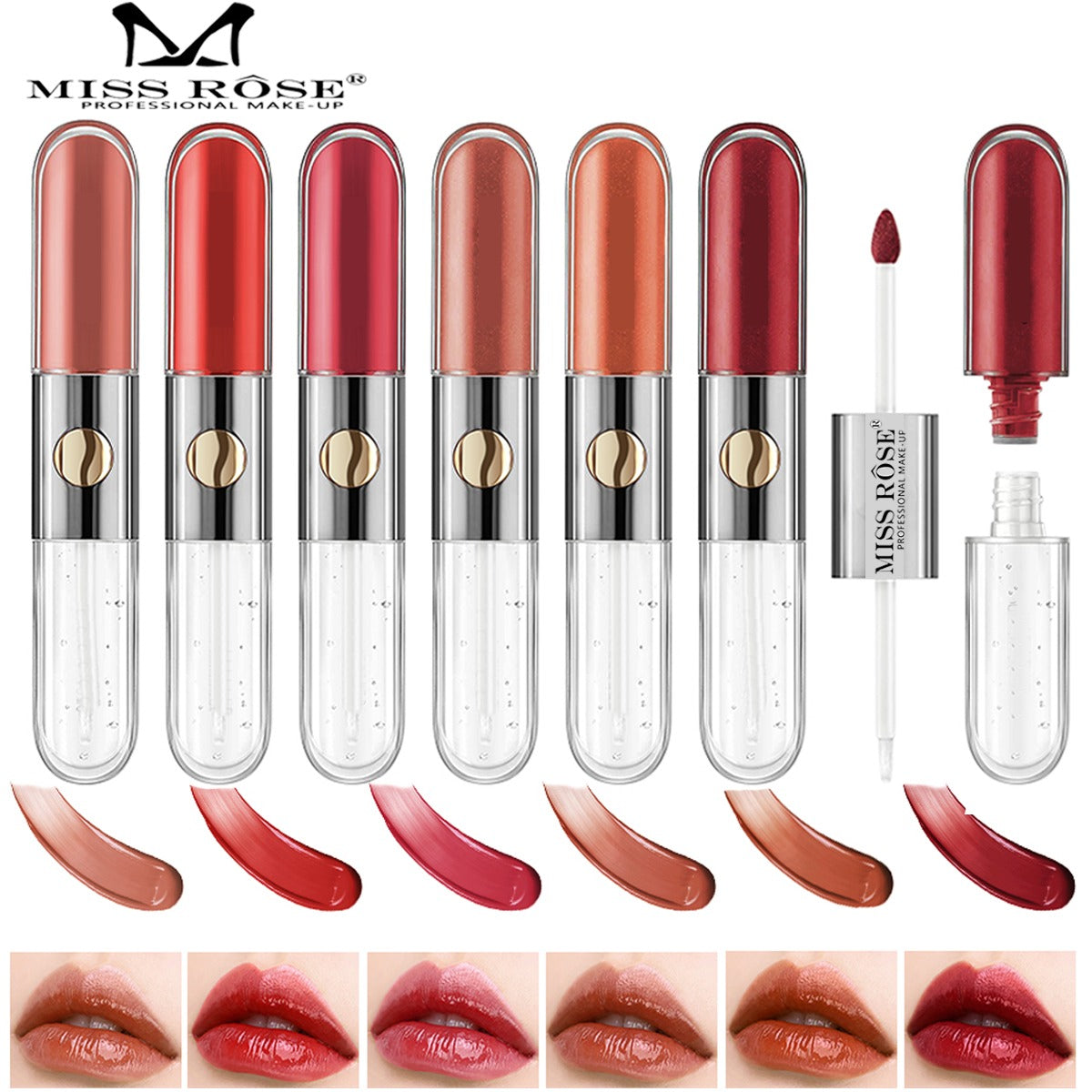 Miss Rose 2 in 1 Fashion Longlasting Pack of 6 lip gloss